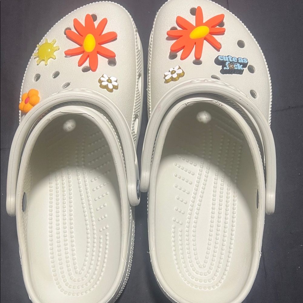 CROCS Classic Linen Clog-with Colorful Floral Design.